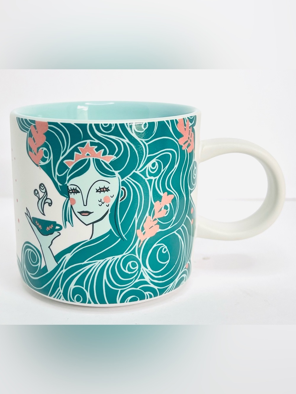 Starbucks 2018 Mermaid Siren 12 oz Ceramic Mug Teal Pink Collectible